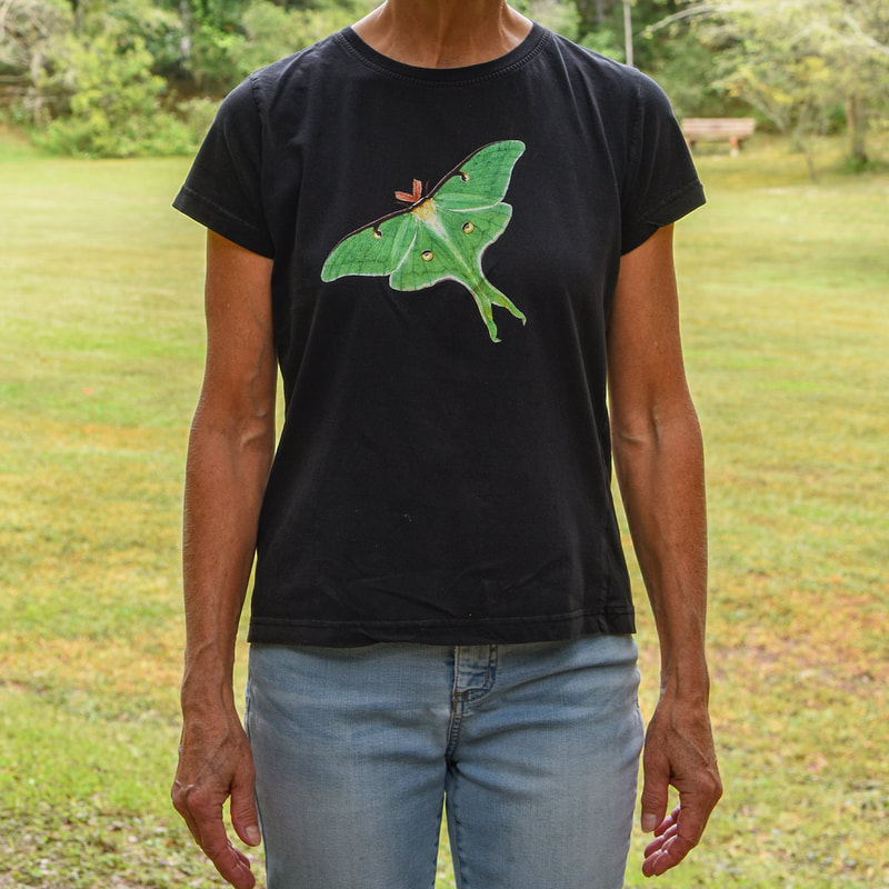 Picture of luna moth shirt on model