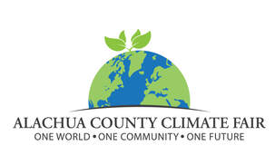 Logo for the Climate Fair, showing a globe with leaves atop